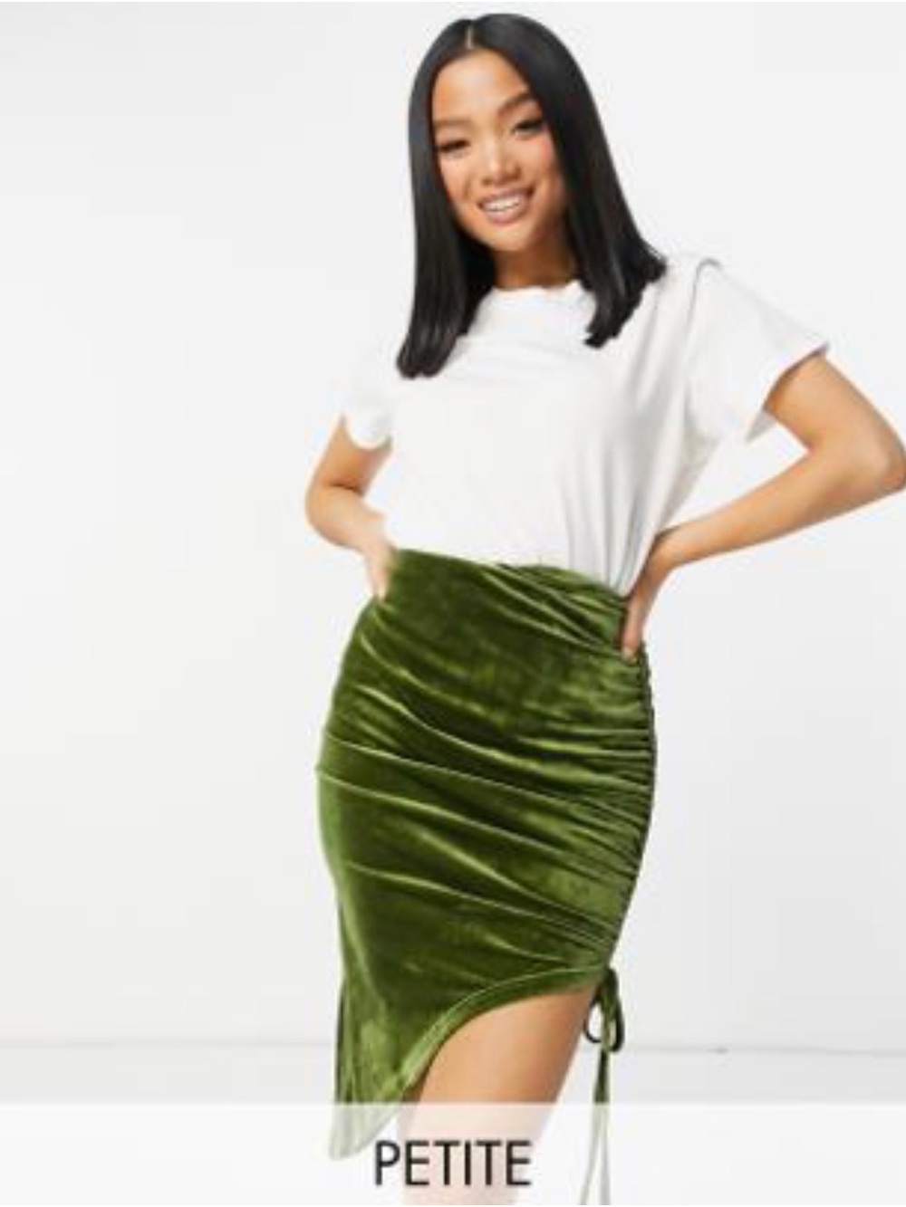 Naanaa Green Velvet Ruched Asymmetric Skirt